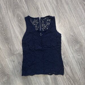 New York & Company Navy Lace Blouse